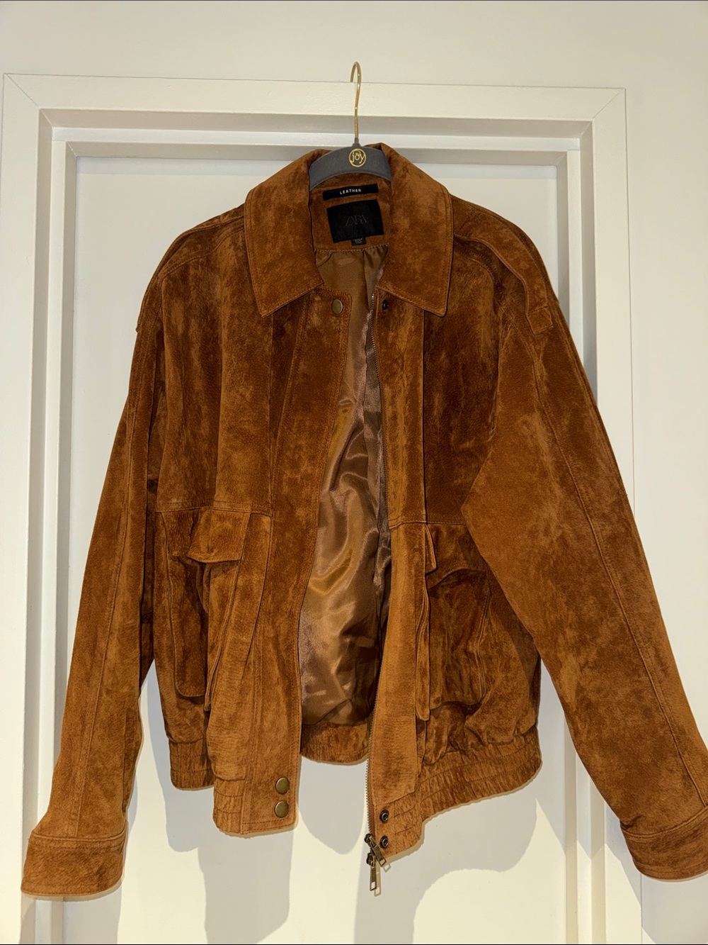 Zara Brown Suede Bomber Jacket - Picture 2 of 4